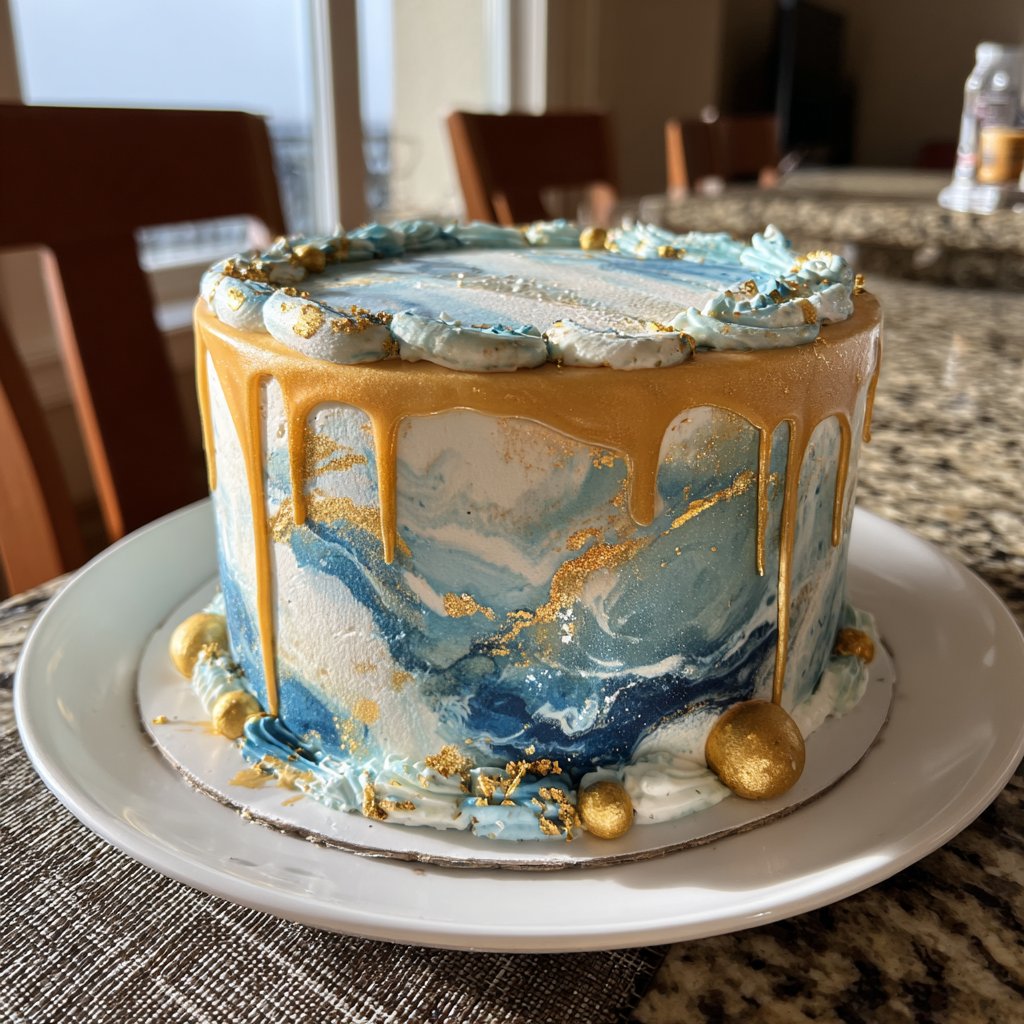 Pisces Cake Blue And Gold Theme